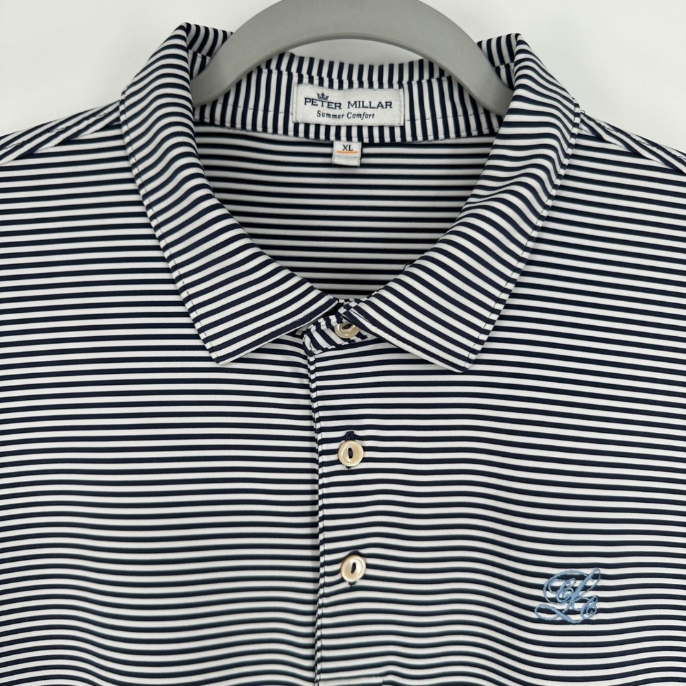 Peter Millar Summer Comfort Polo Shirt Mens XL Oklahoma White Striped Golf Short